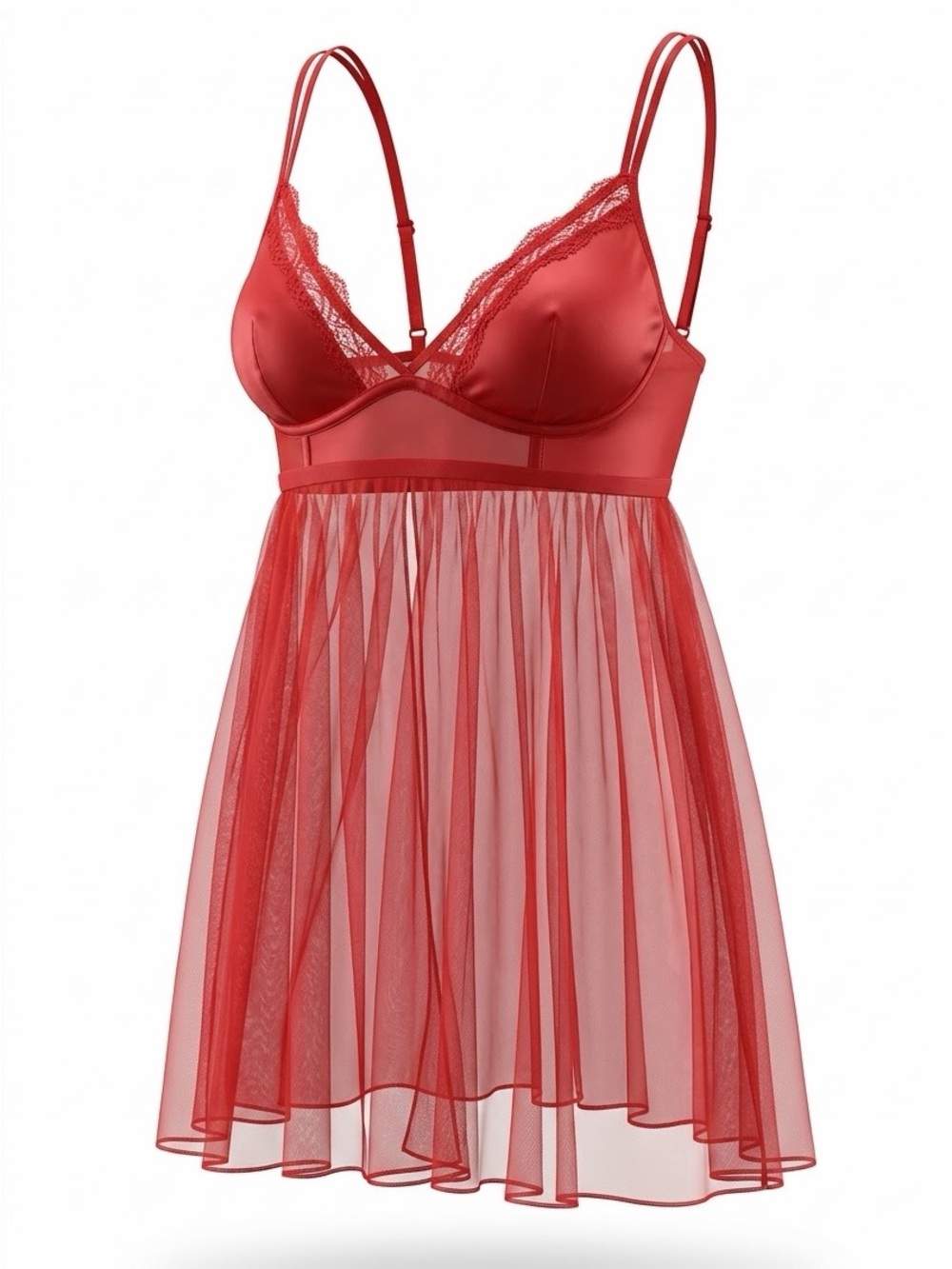 Victoria's Secret Red Babydoll Lingerie Size L Large Sheer Mesh Satin Trim Slip